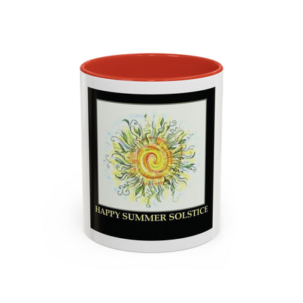 Happy Summer Solstice Coffee Mug — Sun Illustration Accent Mug (11/15oz)
