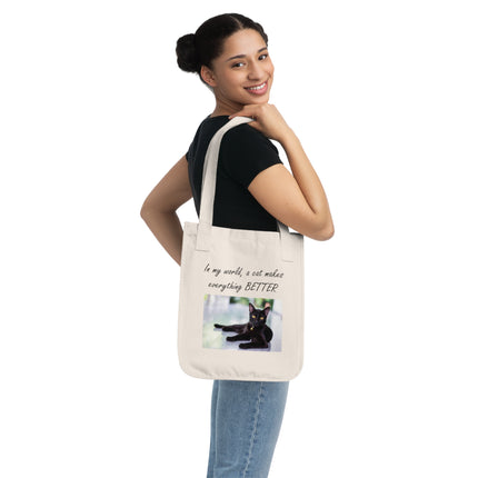 Eco-Friendly Cat Lover Tote Bag - "In my world, a cat makes everything BETTER"