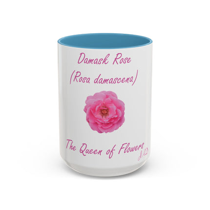 Floral 15oz Accent Mug - Damask Rose Design - The Queen of Flower