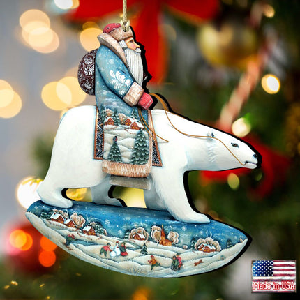 Santa Polar Bear Wooden Ornaments by G. DeBrekht - Christmas Santa Snowman Decor - 8116382-2