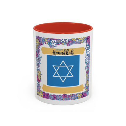 Hanukkah Star of David Accent Coffee Mug — Festive Dreidel Border 11/15oz