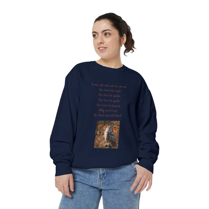 Poetic Owl Sweatshirt — Illustrated Owl Art with Poem Crewneck