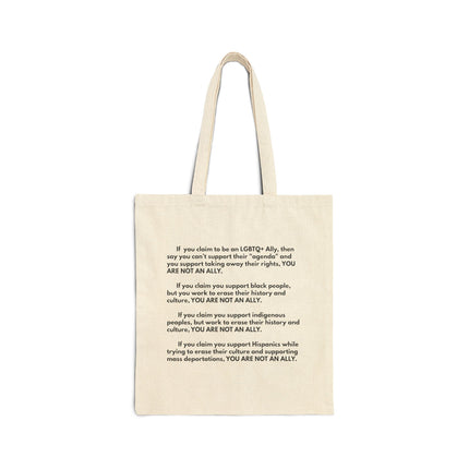 Canvas Tote Bag — 'You Are Not An Ally' Text Protest Tote, LGBTQ+ Rights Message Bag