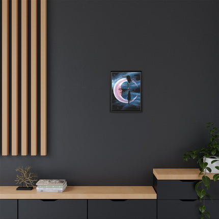 Framed Matte Canvas Moon Cats Wall Art — Whimsical Night Sky Print
