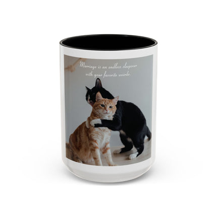 Cat Hug Coffee Mug – "Marriage is an Endless Sleepover" Accent Mug