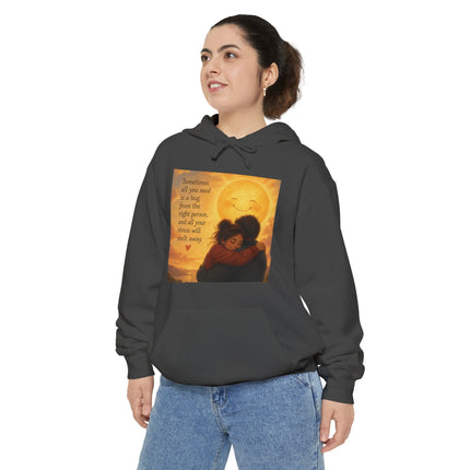 Sunlit Embrace Hoodie – "All You Need Is a Hug" Cozy Inspirational Sweatshirt