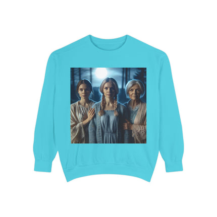 Mystical Sisters Sweatshirt – Garment-Dyed Art of Triple Goddess