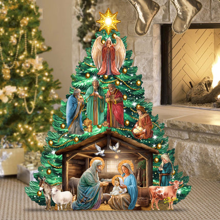 Nativity-Themed Christmas Tree Outdoor Indoor Decor Wooden Christmas Decoration by G. Debrekht Christmas Decor - 8191503-3F-0