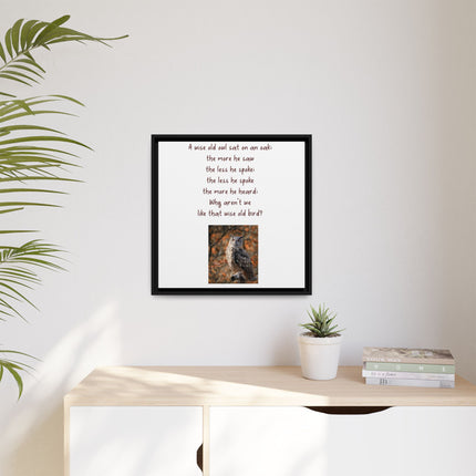 Framed Matte Canvas - 'A Wise Old Owl' Decorative Wall Art (Owl Poem)
