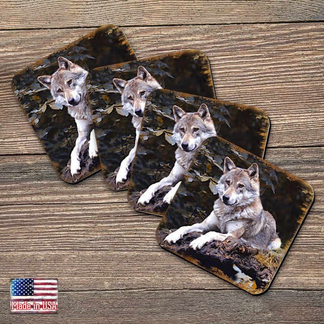 Wolf Wooden Cork Coasters Gift Set of 4 by Nature Wonders - Nature Wildlife Decor  - 95287C-S4-0