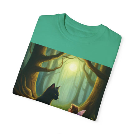Whimsical Fairy & Cat Tee – Nature-Inspired Unisex Graphic Shirt
