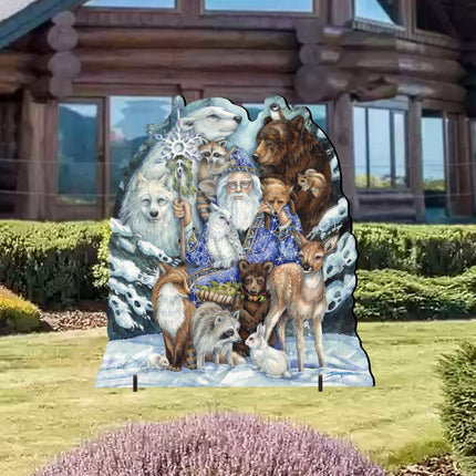 Gather in Peace Father Winter Animals Holiday Outdoor Yard Sign by J. Bergsma - Christmas Decor - 8591968F-JB-1