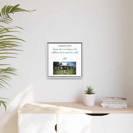 Flower Child Matte Canvas Print — "Flower Child" Quote with Festival Photo (Framed)