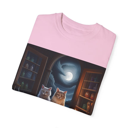 Magical Cats T-Shirt – Cozy Night Reading – Unisex Garment-Dyed