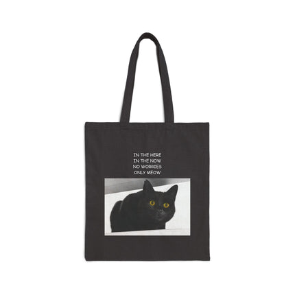 Canvas Tote Bag — Black Cat 'In the Here, In the Now' Eco Shopper