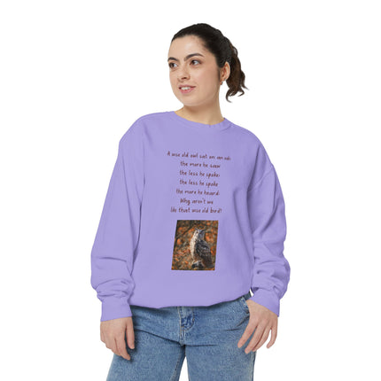Poetic Owl Sweatshirt — Illustrated Owl Art with Poem Crewneck