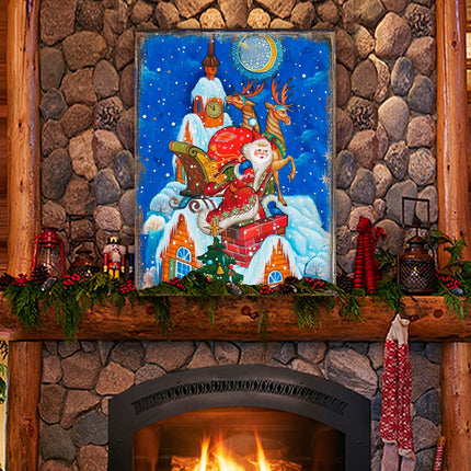 Special Delivery Santa Wooden Wall Art by G. DeBrekht - Christmas Santa Snowman Decor - 81215822B-1