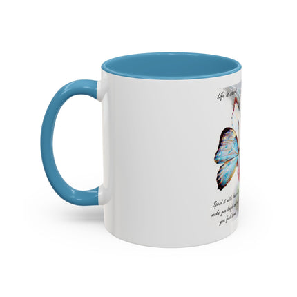 Cat & Butterfly Coffee Mug with 'Life is Short' Inspirational Quote (Accent, 11/15oz)