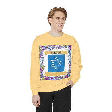 Hanukkah Unisex Garment-Dyed Sweatshirt - Festive Jewish Holiday Apparel
