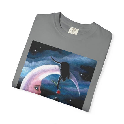 Moonlight Cats Graphic T‑Shirt — Romantic Crescent Moon Art Tee