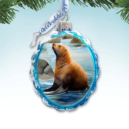 Coastal Decorations - Sea Lion Keepsake Glass Ornaments by G. Debrekht - Christmas Decor - 777391-3