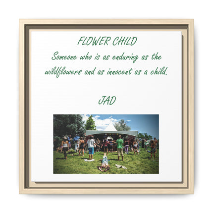 Flower Child Matte Canvas Print — "Flower Child" Quote with Festival Photo (Framed)