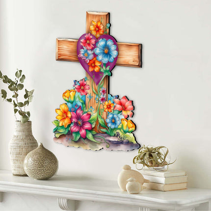 Easter Floral Wooden Cross by G. Debrekht - Easter Spring Decor - 88166-3
