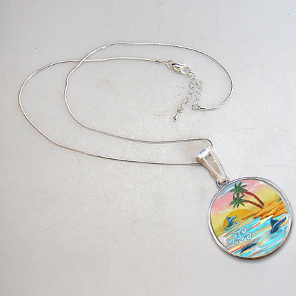Calm Palms Silver Plated Mother of Pearl Jewelry Pendant Necklace - 44048-3