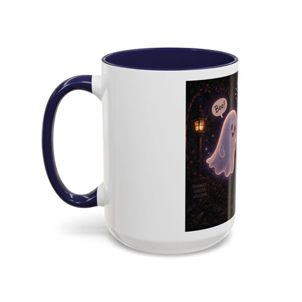 Halloween Ghost Coffee Mug — “Boo is just hello in ghost language” Accent Mug