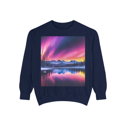 Aurora Lake Crewneck Sweatshirt — Colorful Northern Lights Landscape