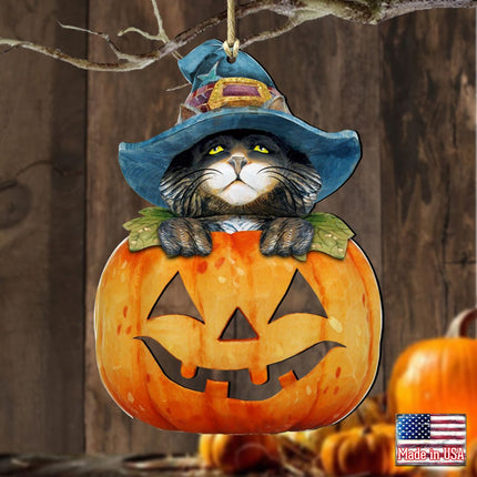 Halloween Cat Pumpkin Wooden Ornaments Fall by G. DeBrekht - Thanksgiving Halloween Decor - 8158416-1