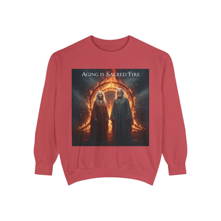 Aging Is Sacred Fire Sweatshirt — Mystical Elderhood Graphic Sweatshirt