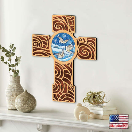 Wooden Cross of Peace Dove Modern Wooden Cross by Museum Icons - Easter Spring Decor - 88292-1