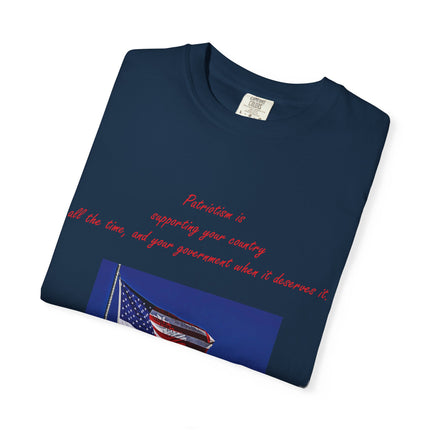 Patriotic Unisex Garment-Dyed T-Shirt with American Flag – Quote by Mark Twain