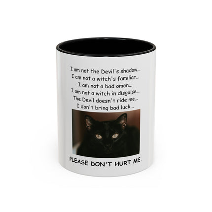 Black Cat 'Please Don't Hurt Me' Accent Coffee Mug – Dispelling Superstitions Gift
