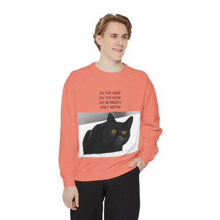 Cozy Cat Lover Sweatshirt - "In the Here, In the Now, No Worries, Only Meow"