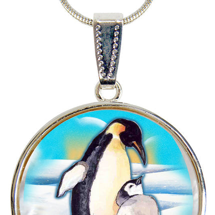 Love Coup[e Penguins Silver Plated Mother of Pearl Jewelry Pendant Necklace - 44033-2-2
