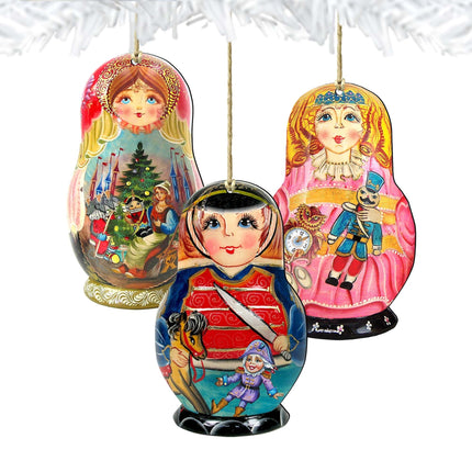 Nutcracker Doll Wooden Ornaments Set of 3 by G. DeBrekht - Christmas Decor - 8100106S3-1