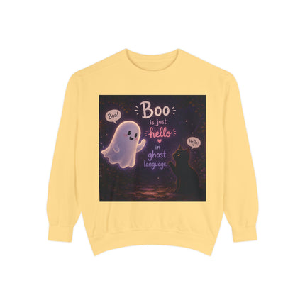 Halloween Ghost Sweatshirt – “Boo is just hello in ghost language” Cozy Pullover