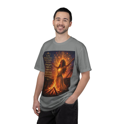 Burning Bright: Beltane Fire Goddess T-Shirt — "As the Beltane fires burn bright" Spiritual Pagan Tee