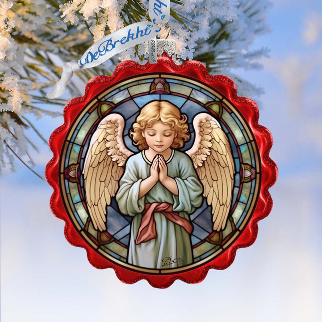 Little Angel Wreath Glass Ornament by G. Debrekht - Nativity Holiday Décor - 759-055-0