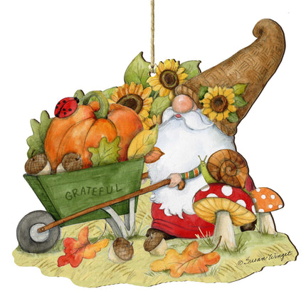 Autumn Decoration Grateful Harvest Gnome with Wheelbarrow and Cornucopia - Handmade Gift by Susan Winget - 8471207-SW-4