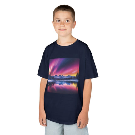 Kids Tee — Colorful Northern Lights Mountain Print
