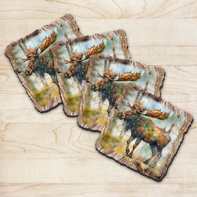 Moose Wooden Cork Coasters Gift Set of 4 by Nature Wonders Nature Wildlife Décor  - 95390C-S4-0