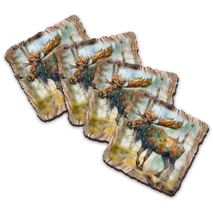 Moose Wooden Cork Coasters Gift Set of 4 by Nature Wonders Nature Wildlife Décor  - 95390C-S4-2