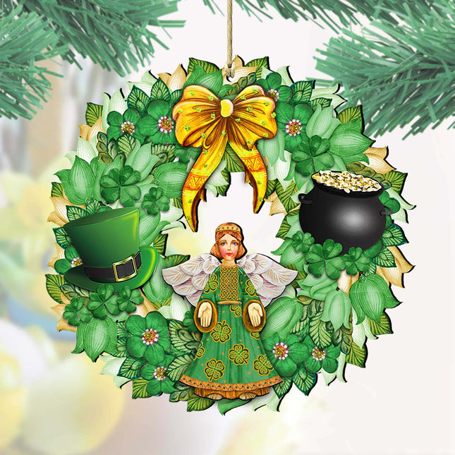 St Patrick's Day Wreath Wooden Ornaments by G. DeBrekht - Celtic Decor - 8185318-0