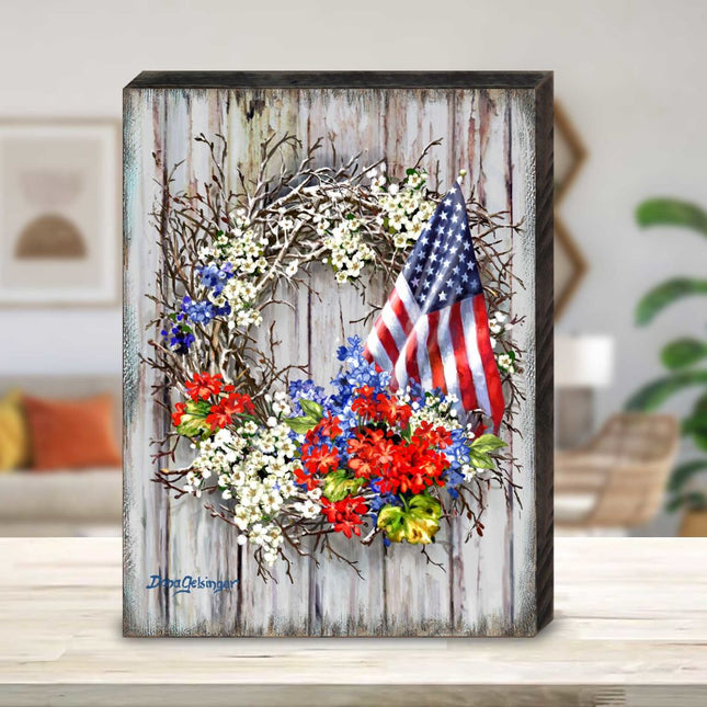 Patriotic American Wreath Wooden Wall Art by D. Gelsinger - American Patriotic Décor - 95609B-1716-0