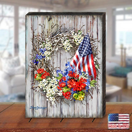 Patriotic American Wreath Wooden Wall Art by D. Gelsinger - American Patriotic Décor - 95609B-1716-1