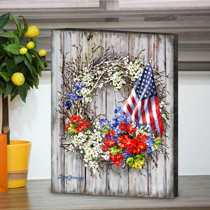 Patriotic American Wreath Wooden Wall Art by D. Gelsinger - American Patriotic Décor - 95609B-1716-2