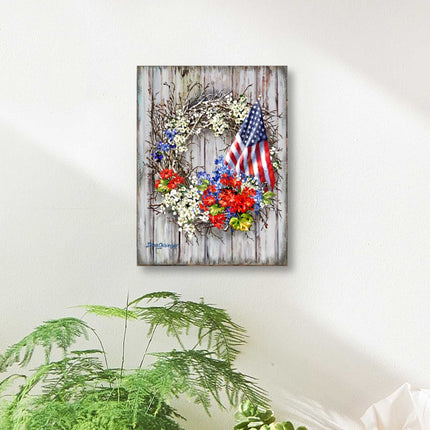 Patriotic American Wreath Wooden Wall Art by D. Gelsinger - American Patriotic Décor - 95609B-1716-3